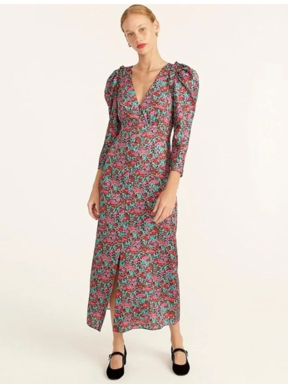 🌺 J.CREW COLLECTION Drapey Puff-Sleeve Dress in Ratti® Red Blooms